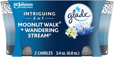 Candle Jar, Air Freshener, 2In1, Moonlit Walk & Wandering Stream, 3.4 Oz, 2 Count