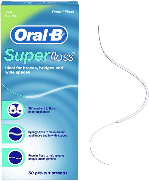 Super Floss Pre-Cut Strands Dental Floss, Mint, 50 Count