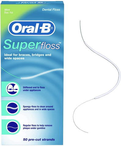 Super Floss Pre-Cut Strands Dental Floss, Mint, 50 Count