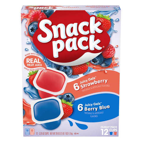 Strawberry & Berry Blue Flavored Juicy Gels, 12 Count Snack Cups