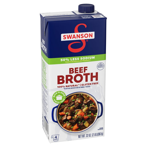 Swanson 100% Natural Lower Sodium Beef Broth, 32 Oz Carton