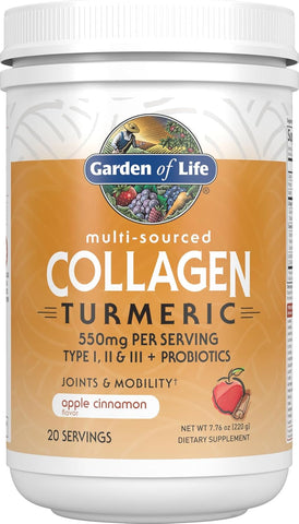 Multi-Sourced Protein Hydrolyzed Collagen Peptides Powder Supplements for Women Men Joints Mobility, Apple Cinnamon, Turmeric, 20 Servings, 7.76 Oz