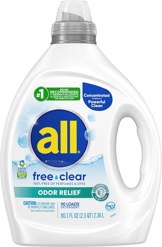 Laundry Detergent Liquid, Free Clear for Sensitive Skin, Odor Relief, Unscented and Hypoergenic, 2X Concentrated, 90 Loads