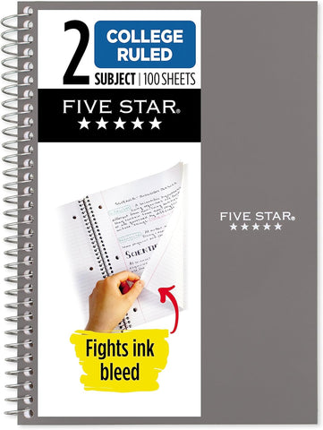 Small Spiral Notebook, 2 Subject, College Ruled Paper, 9-1/2" X 6", 100 Sheets, Gray (840004AA3)