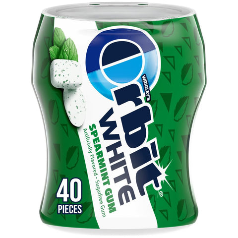 WHITE Gum Spearmint Chewing Gum Sugar-Free, 40-Piece Bottle, Bulk