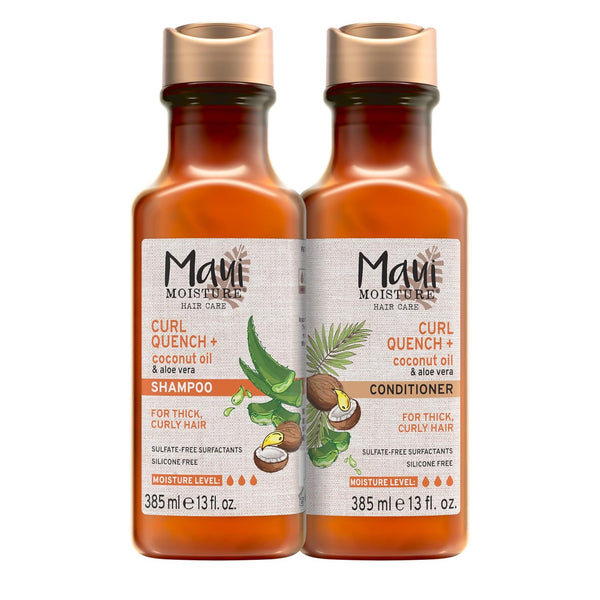 Curl Quench + Coconut Oil Shampoo + Conditioner to Hydrate and Detangle Tight Curly Hair, Softening Shampoo, Vegan, Silicone & Paraben-Free, 13 Fl Oz