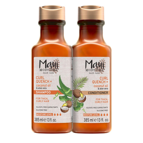 Curl Quench + Coconut Oil Shampoo + Conditioner to Hydrate and Detangle Tight Curly Hair, Softening Shampoo, Vegan, Silicone & Paraben-Free, 13 Fl Oz