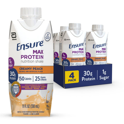 Max Protein Creamy Peach Nutrition Shake | 30G Protein, 1G Sugar, 4G Fiber Blend | 4 Pack