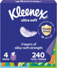 Ultra Soft Facial Tissues, 4 Cube Boxes, 60 Tissues per Box, 3-Ply (240 Total), Packaging May Vary