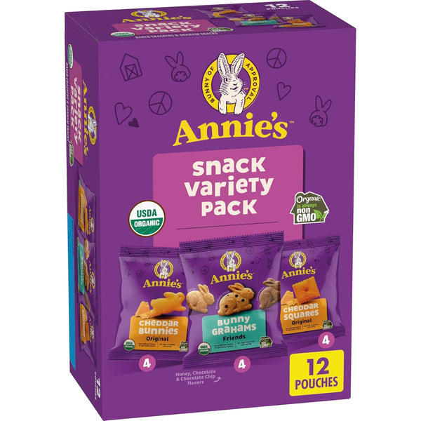 Annie'S Organic Variety Pack, Cheddar Bunnies, Bunny Grahams and Cheddar Squares, 12 Pouches, 11 Oz