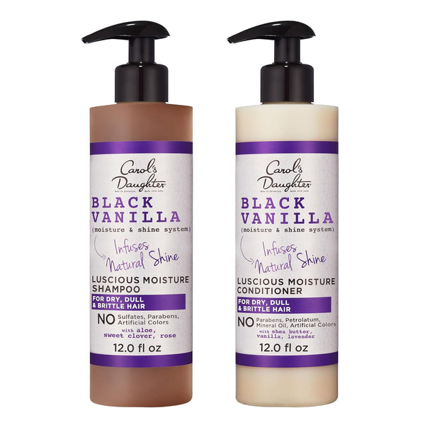 Black Vanilla Sulfate Free Shampoo and Conditioner Set for Curly, Wavy or Natural Hair, Moisturizing Hair Care for Dry, Damaged Split Ends, 1 Kit