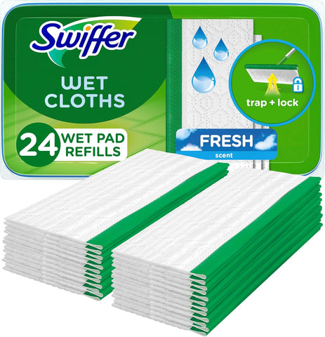 Sweeper Wet Mopping Cloths, Mops for Floor Cleaning, Open-Window Fresh, 24 Count