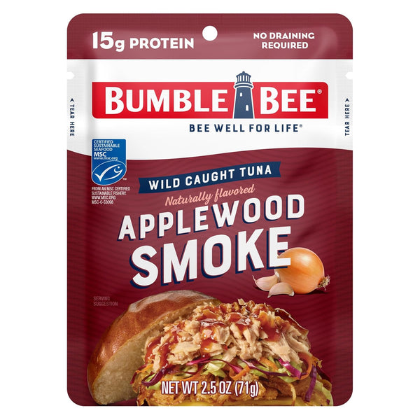 Applewood Smoke Seasoned Tuna, 2.5 Oz Pouch - Ready to Eat - Wild Caught Tuna Packet - 15G Protein per Serving - Gluten Free
