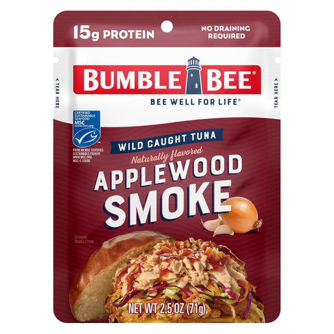 Applewood Smoke Seasoned Tuna, 2.5 Oz Pouch - Ready to Eat - Wild Caught Tuna Packet - 15G Protein per Serving - Gluten Free