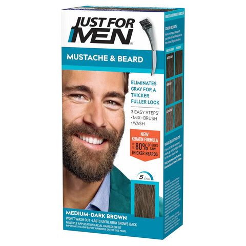 Mustache & Beard, Beard Coloring for Gray Hair with Brush, with Keratin Biotin Aloe and Coconut Oil for Healthy Facial Hair - Medium-Dark Brown, M-40, Pack of 1 (Packaging May Vary)