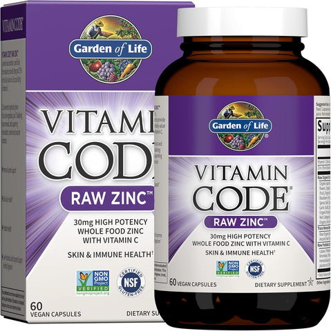 Zinc Supplements 30Mg High Potency Raw Zinc and Vitamin C Multimineral Supplement, Vitamin Code Vitamins Trace Minerals & Probiotics for Skin Health & Immune Support, 60 Vegan Capsules