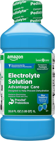 Electrolyte Solution Advantage Care with Prevital Prebiotics, Blue Raspberry, Designed to Help Prevent Dehydration, Replaces Electrolytes, Fluid and Zinc, 33.8 Fl Oz (Pack of 1)