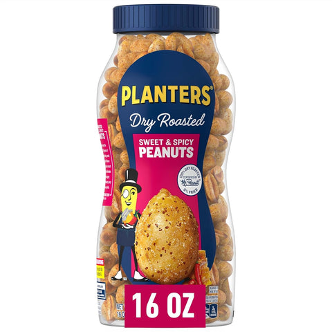 Sweet and Spicy Peanuts, Plant-Based Protein, Sweet & Spicy Party Snacks, Peanut Snack, 16 Oz Jar (Pack of 1)
