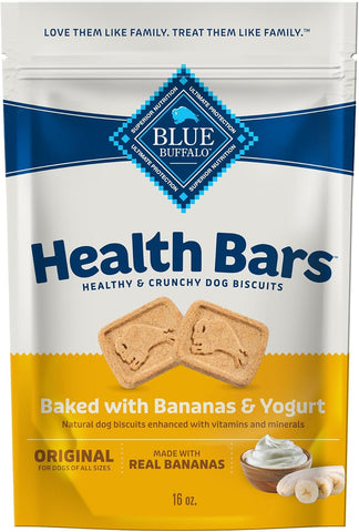 Health Bars Crunchy Dog Biscuits, Oven-Baked Dog Treats Made with Natural Ingredients, Bananas & Yogurt, 16-Oz Bag