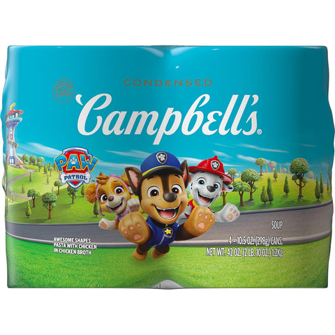 Campbell’S Condensed Kids Soup, Paw Patrol Awesome Shapes Pasta with Chicken in Chicken Broth, 10.5 Oz Can (4 Pack)
