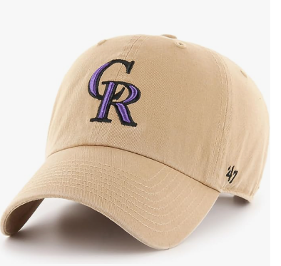 Branded MLB Khaki Primary Logo Clean Up Adjustable Strap Baseball Dad Hat Cap, Adult One Size Fits All