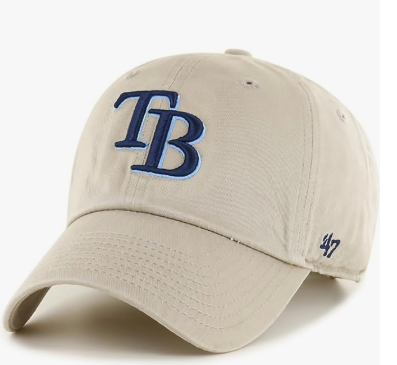 Branded MLB Khaki Primary Logo Clean Up Adjustable Strap Baseball Dad Hat Cap, Adult One Size Fits All