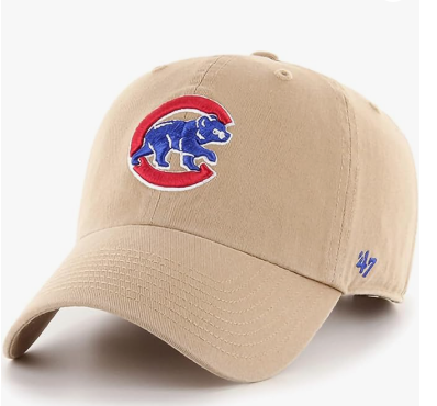 Branded MLB Khaki Primary Logo Clean Up Adjustable Strap Baseball Dad Hat Cap, Adult One Size Fits All