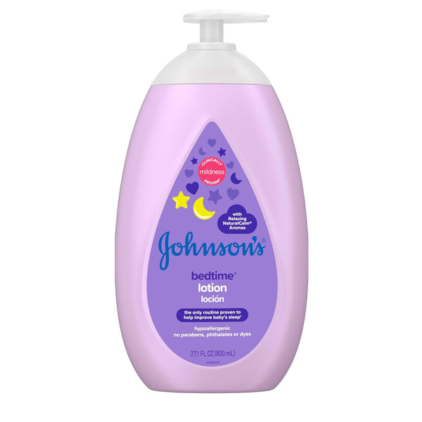 Johnson'S Moisturizing Bedtime Baby Lotion with Coconut Oil & Naturalcalm Aromas to Help Relax Baby, Hypoallergenic & Free of Parabens, Phthalates & Dyes, Mild Baby Skin Care, 27.1 Fl. Oz