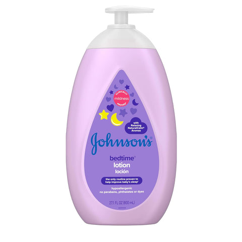 Johnson'S Moisturizing Bedtime Baby Lotion with Coconut Oil & Naturalcalm Aromas to Help Relax Baby, Hypoallergenic & Free of Parabens, Phthalates & Dyes, Mild Baby Skin Care, 27.1 Fl. Oz