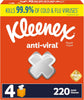 Anti-Viral Facial Tissues, Classroom or Office Tissue, 4 Cube Boxes, 55 Tissues per Box, 3-Ply (220 Total Tissues)