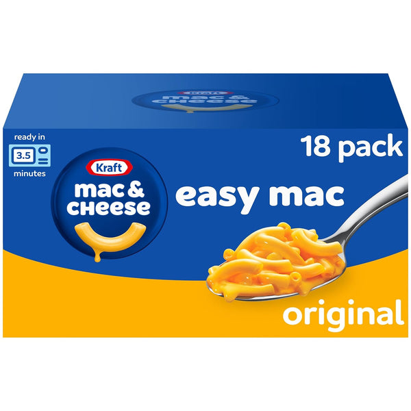 Kraft Easy Mac Original Mac & Cheese Macaroni and Cheese Dinner Microwavable Dinner, 18 Ct Packets