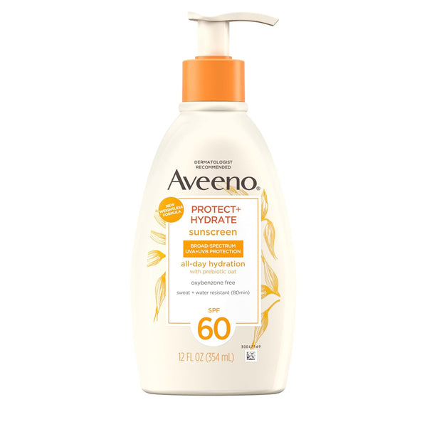 Protect + Hydrate Sunscreen Moisturizing Body Lotion with Broad Spectrum SPF 60 and Prebiotic Oat, Weightless, Paraben, Oxybenzone, and Oil Free Sunscreen, 12 FL OZ