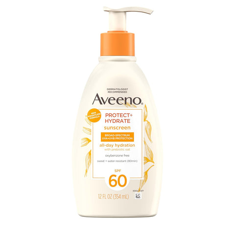 Protect + Hydrate Sunscreen Moisturizing Body Lotion with Broad Spectrum SPF 60 and Prebiotic Oat, Weightless, Paraben, Oxybenzone, and Oil Free Sunscreen, 12 FL OZ