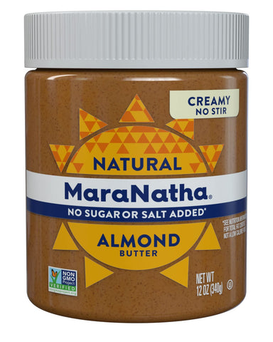 Natural Creamy Almond Butter, No Stir, No Sugar or Salt Added, 12 Ounce Jar