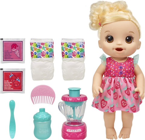 Magical Mixer Baby Doll, Strawberry Shake, Doll with Toy Blender, Baby Doll Set for Kids 3 and Up, Blonde Hair