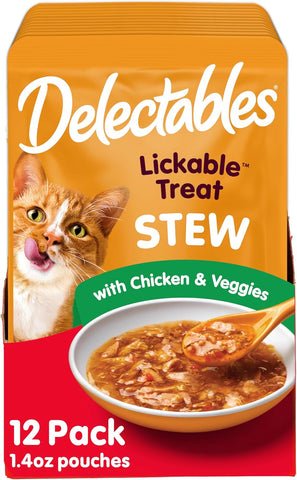 Delectables Stew Lickable Wet Cat Treats for Adult & Senior Cats, Chicken & Veggies, 1.4 Ounce (Pack of 12) (Packaging May Vary)