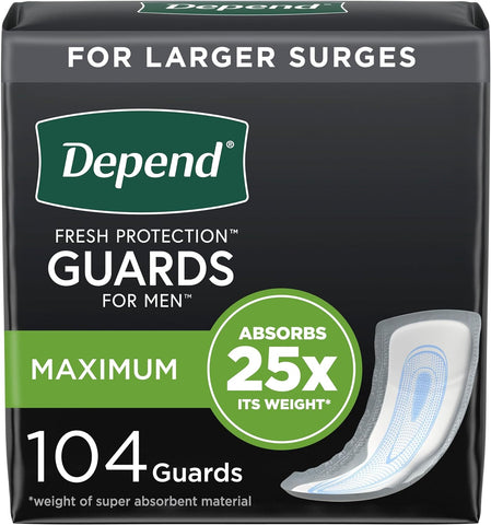Guards Incontinence Pads for Men, Maximum Absorbency, 104 Count (2 Packs of 52), Packaging May Vary