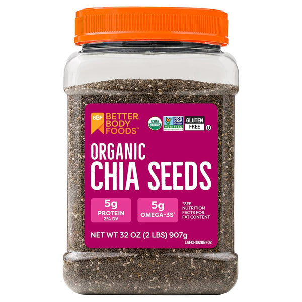 Organic Chia Seeds 2 Lbs, 32 Oz, with Omega-3, Non-Gmo, Gluten Free, Keto Diet Friendly, Vegan, Good Source of Fiber