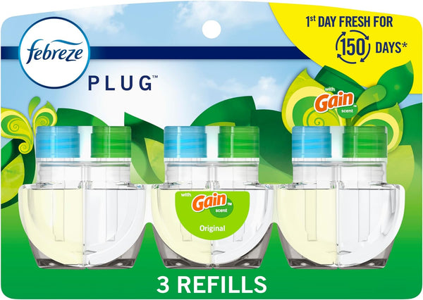 Plug in Air Freshener, Odor-Fighting Scented Oil Refill, Air Fresheners for Home and Bathroom and Kitchen, Long Lasting for Strong Odors, Gain Original Scent, 0.87Oz Refills, 3 Count