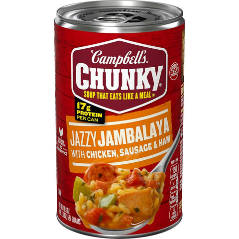 Campbell’S Chunky Soup, Jazzy Jambalaya with Chicken, Sausage and Ham Soup, 18.6 Oz Can