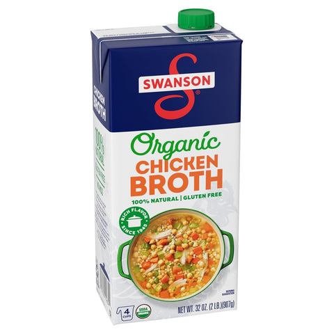 Swanson 100% Natural Organic Chicken Broth, 32 Oz Carton