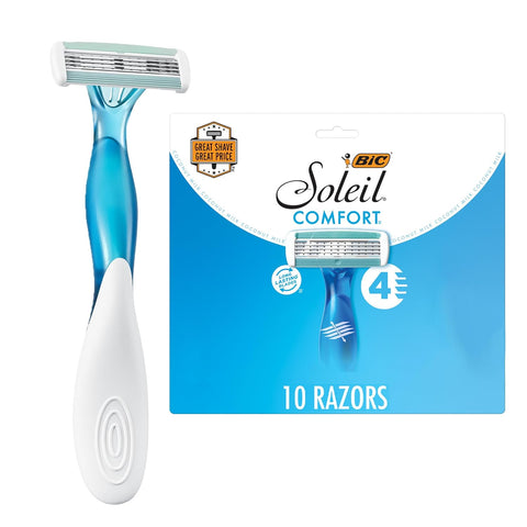 Soleil Comfort Women'S Disposable 4 Blade Razors, Perfect for Shaving Needs, Razor Gift Sets for Women, 10-Pack