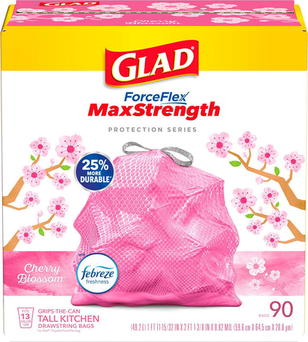 Forceflex Maxstrength Tall Kitchen Trash Bags, 13 Gal, Cherry Blossom, 90 Ct, Pack May Vary